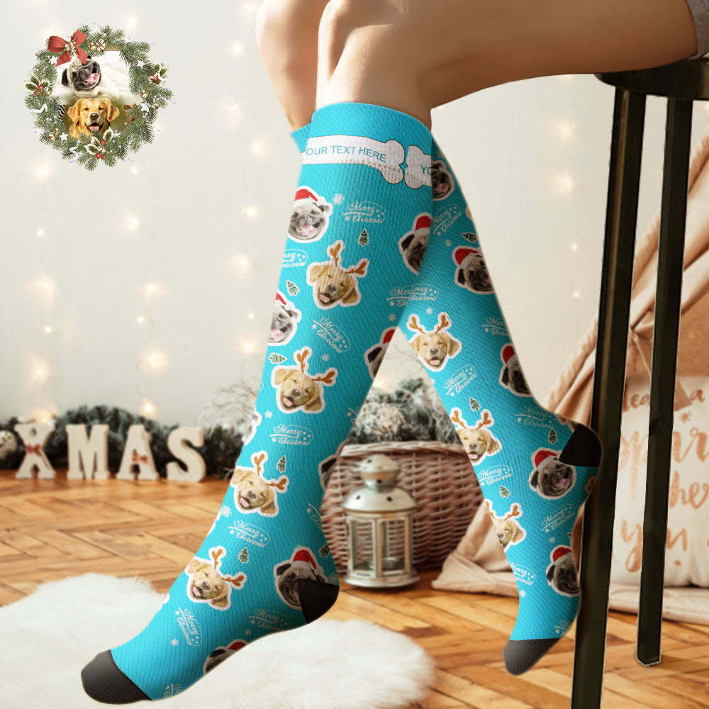 Custom Knee High Socks Personalized Face Socks Merry Christmas Dog Face for Pet Lover	 - FaceSocksUSA