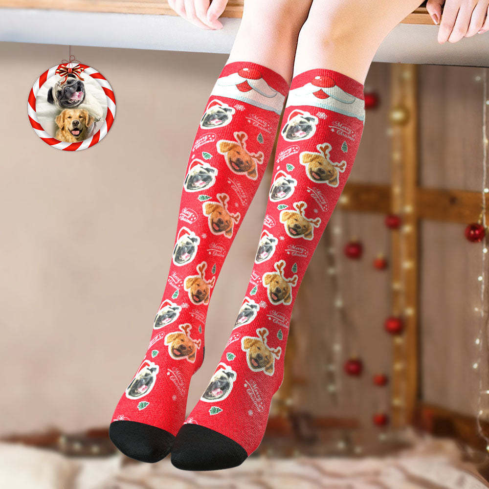 Custom Knee High Socks Personalized Face Socks Merry Christmas Dog Face for Pet Lover	 - FaceSocksUSA