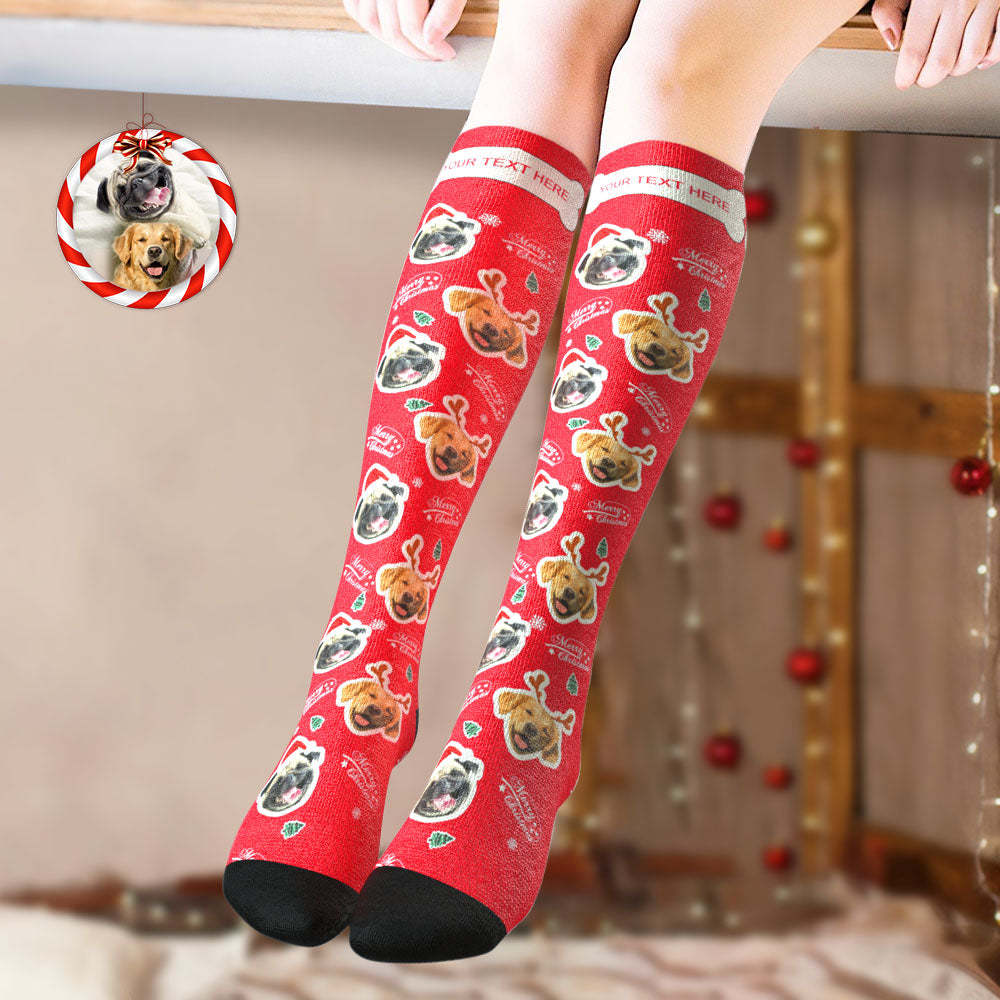 Custom Knee High Socks Personalized Face Socks Merry Christmas Dog Face for Pet Lover	 - FaceSocksUSA
