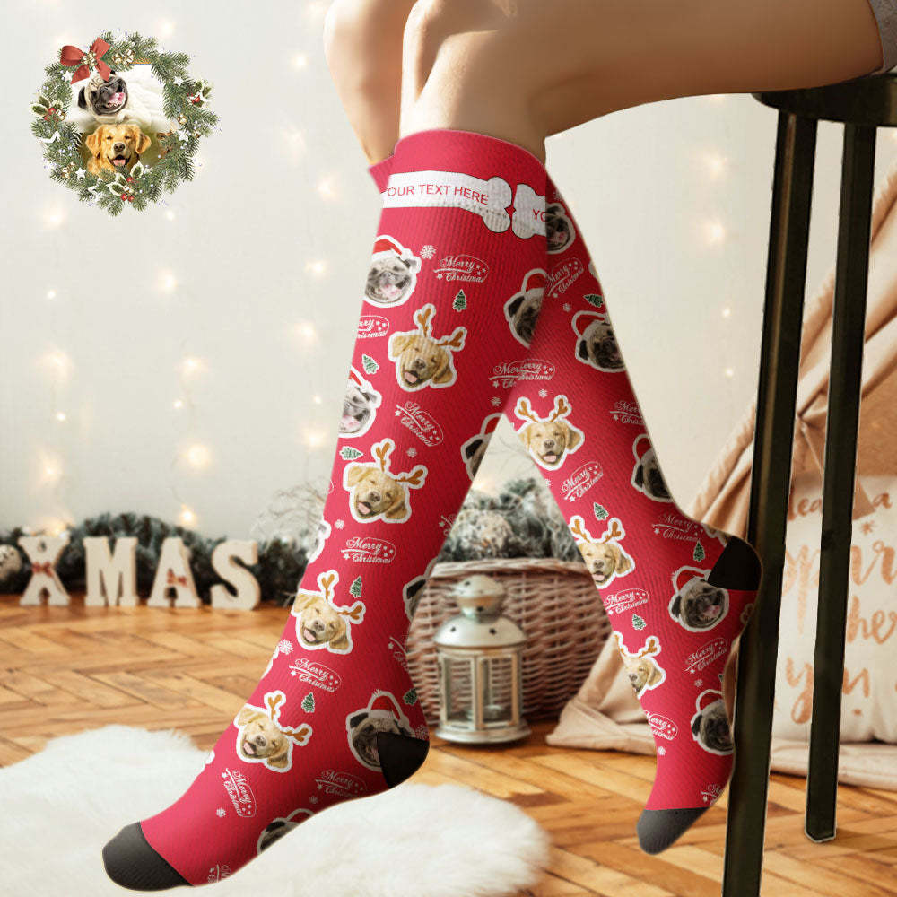 Custom Knee High Socks Personalized Face Socks Merry Christmas Dog Face for Pet Lover	 - FaceSocksUSA