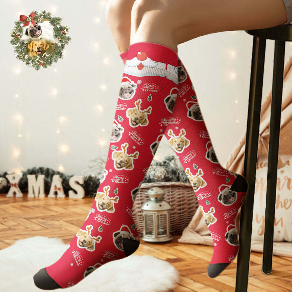 Custom Knee High Socks Personalized Face Socks Merry Christmas Dog Face for Pet Lover	 - FaceSocksUSA