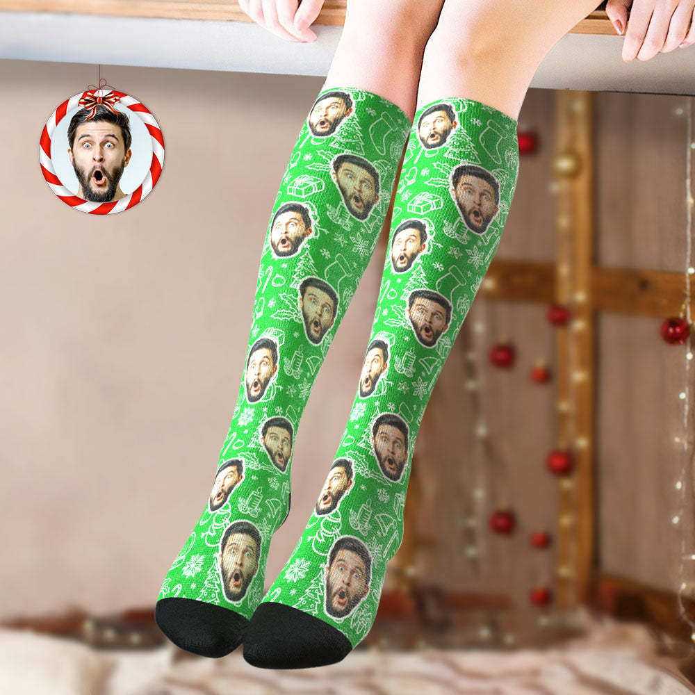 Custom Knee High Socks Personalized Face Socks Christmas Gift For Family - FaceSocksUSA