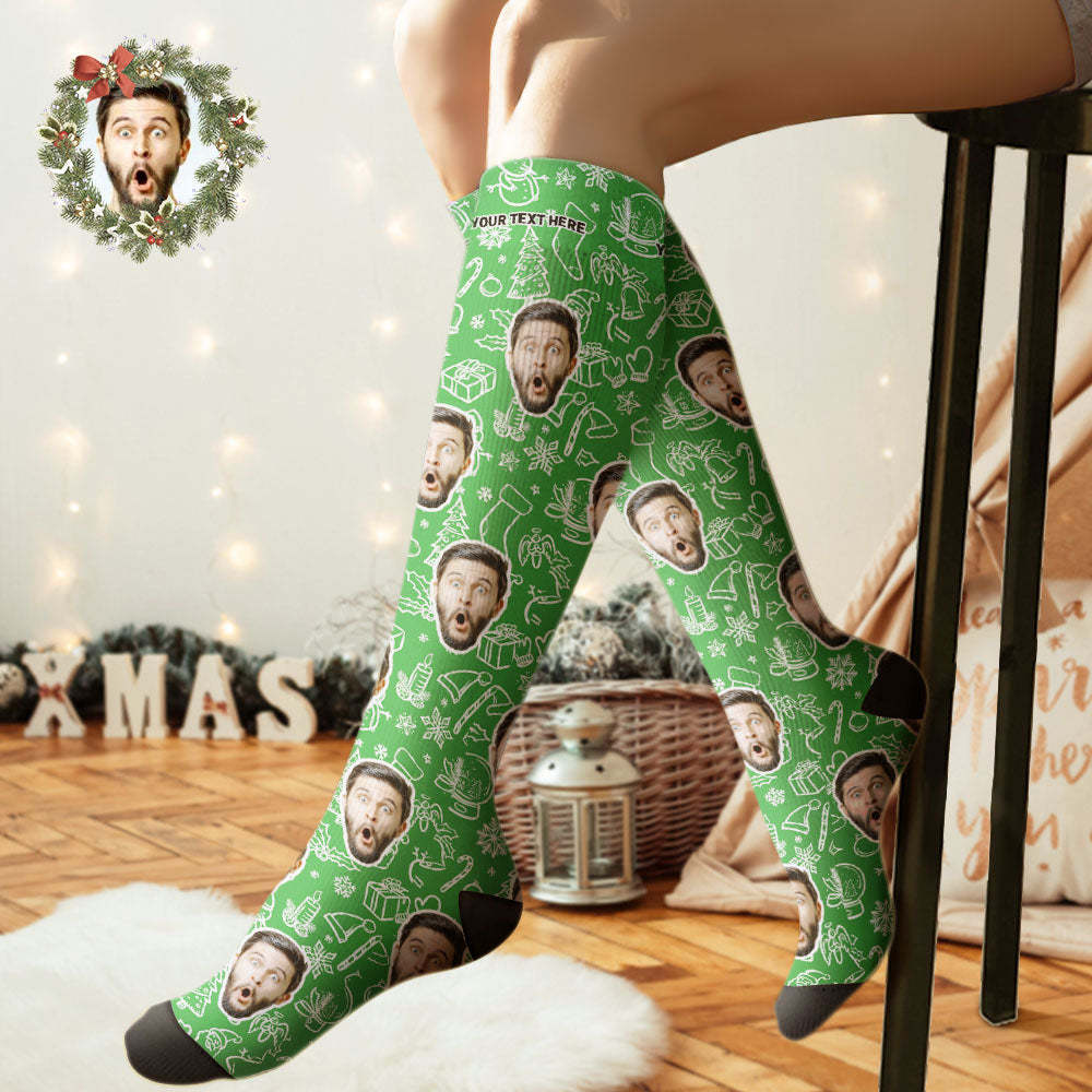 Custom Knee High Socks Personalized Face Socks Christmas Gift For Family - FaceSocksUSA