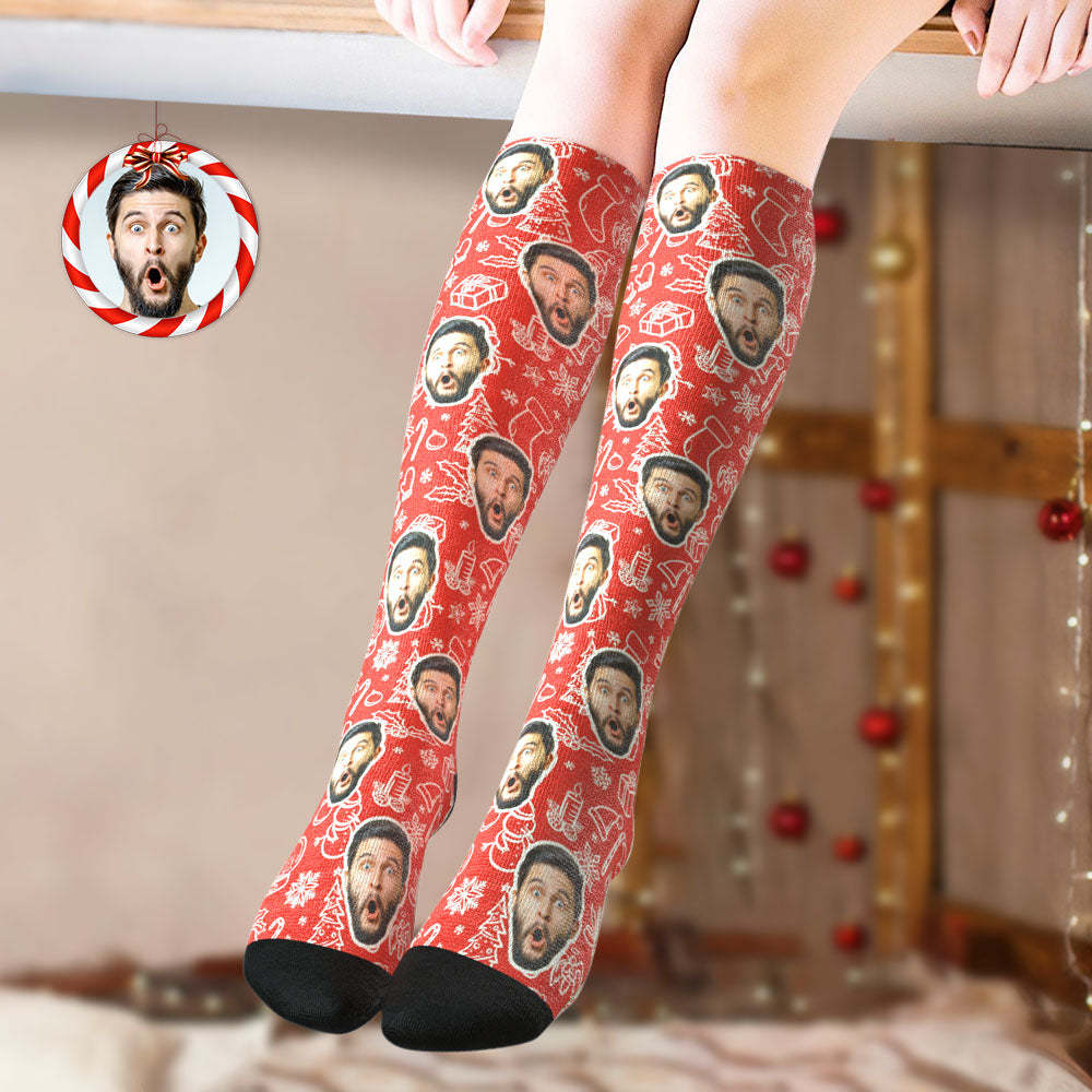 Custom Knee High Socks Personalized Face Socks Christmas Gift For Family - FaceSocksUSA