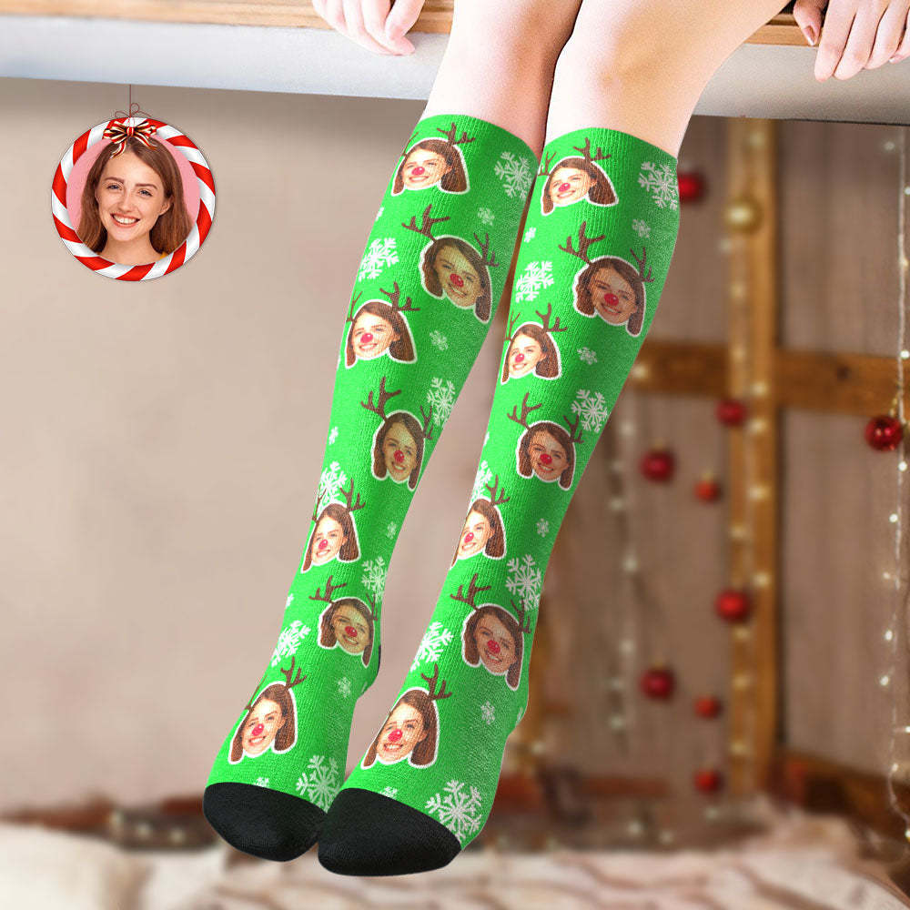 Custom Knee High Socks Personalized Moose Face Socks Christmas Gift	 - FaceSocksUSA