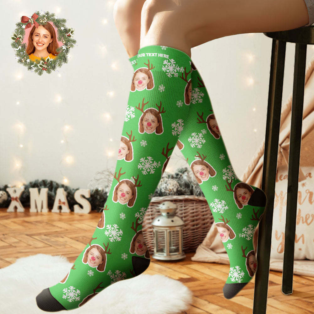 Custom Knee High Socks Personalized Moose Face Socks Christmas Gift	 - FaceSocksUSA