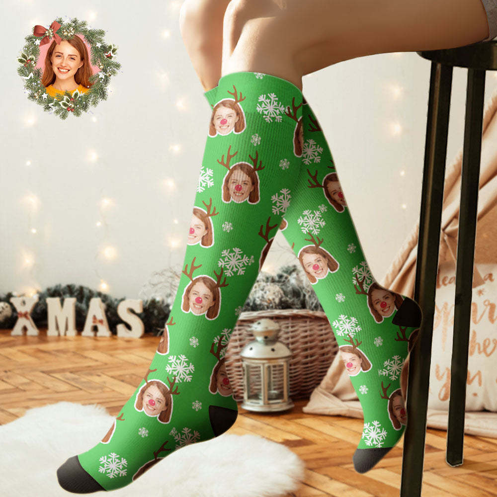 Custom Knee High Socks Personalized Moose Face Socks Christmas Gift	 - FaceSocksUSA