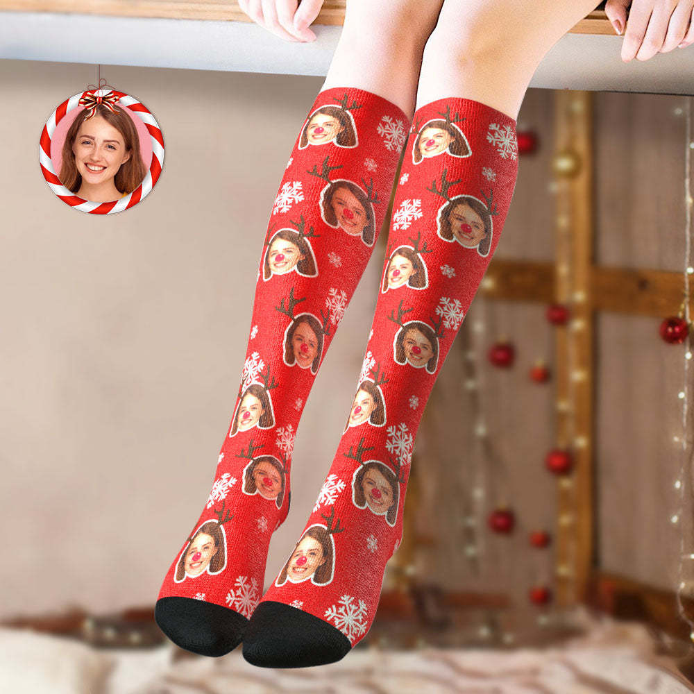 Custom Knee High Socks Personalized Moose Face Socks Christmas Gift	 - FaceSocksUSA