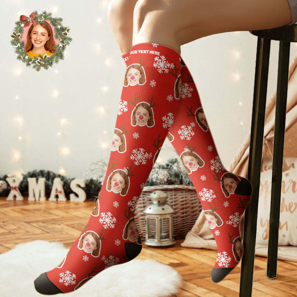 Custom Knee High Socks Personalized Moose Face Socks Christmas Gift	 - FaceSocksUSA