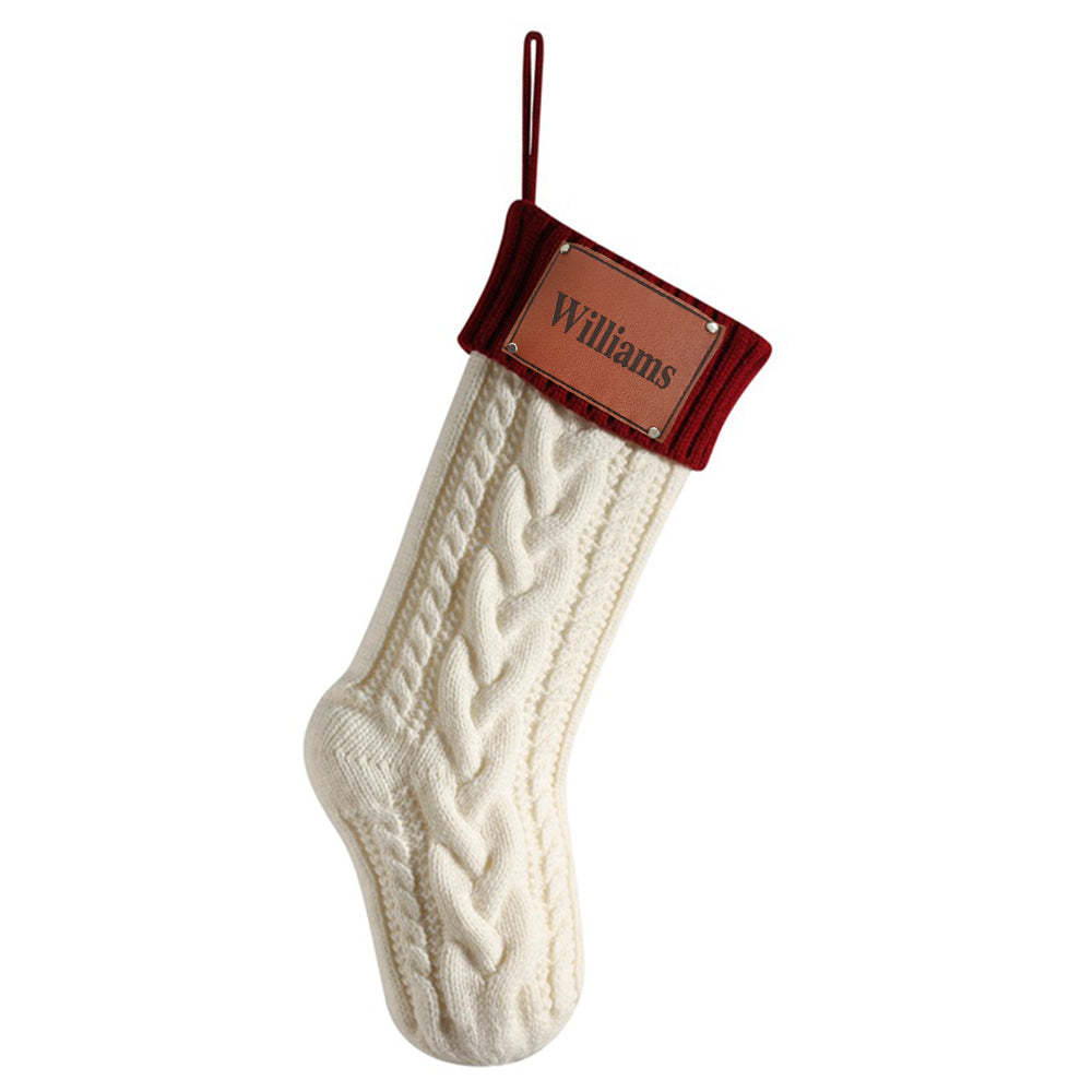 Personalized Christmas Stocking with Name Leather Patches Knitted Xmas Stockings Decoration	 - FaceSocksUSA
