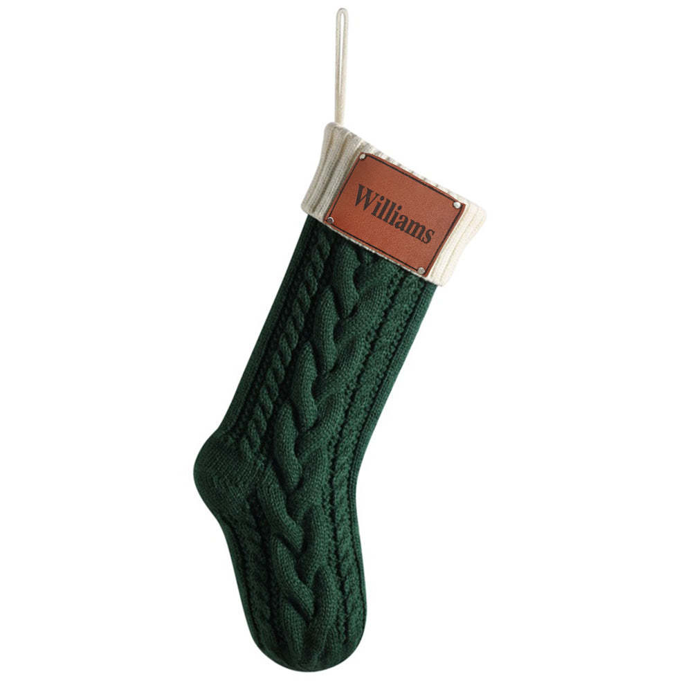 Personalized Christmas Stocking with Name Leather Patches Knitted Xmas Stockings Decoration	 - FaceSocksUSA