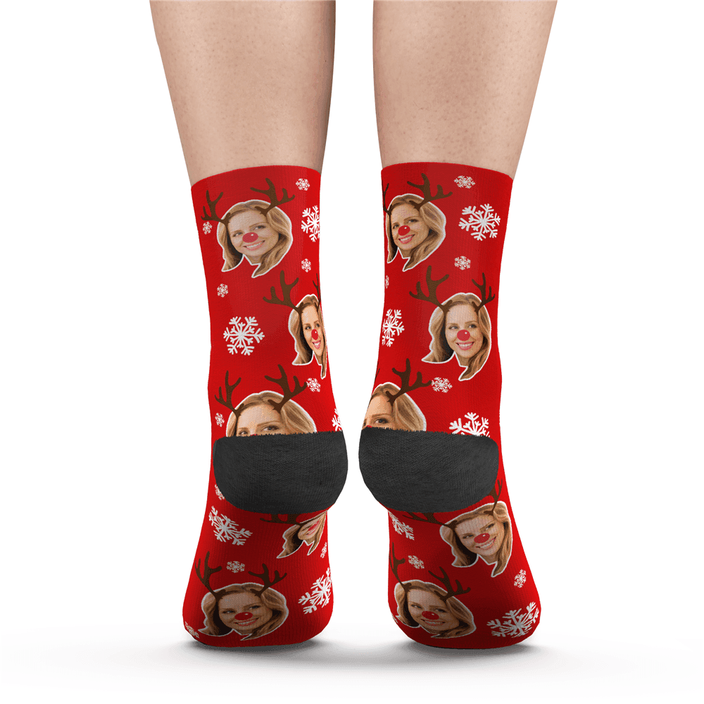 Christmas Custom Cute Antler Socks-FaceSocksUSA