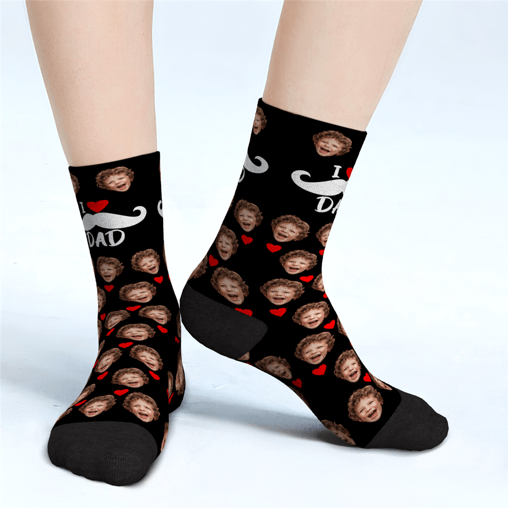 Custom Socks Personalized Face Socks Heart I Love Dad Best Gifts For Dad-FaceSocksUSA