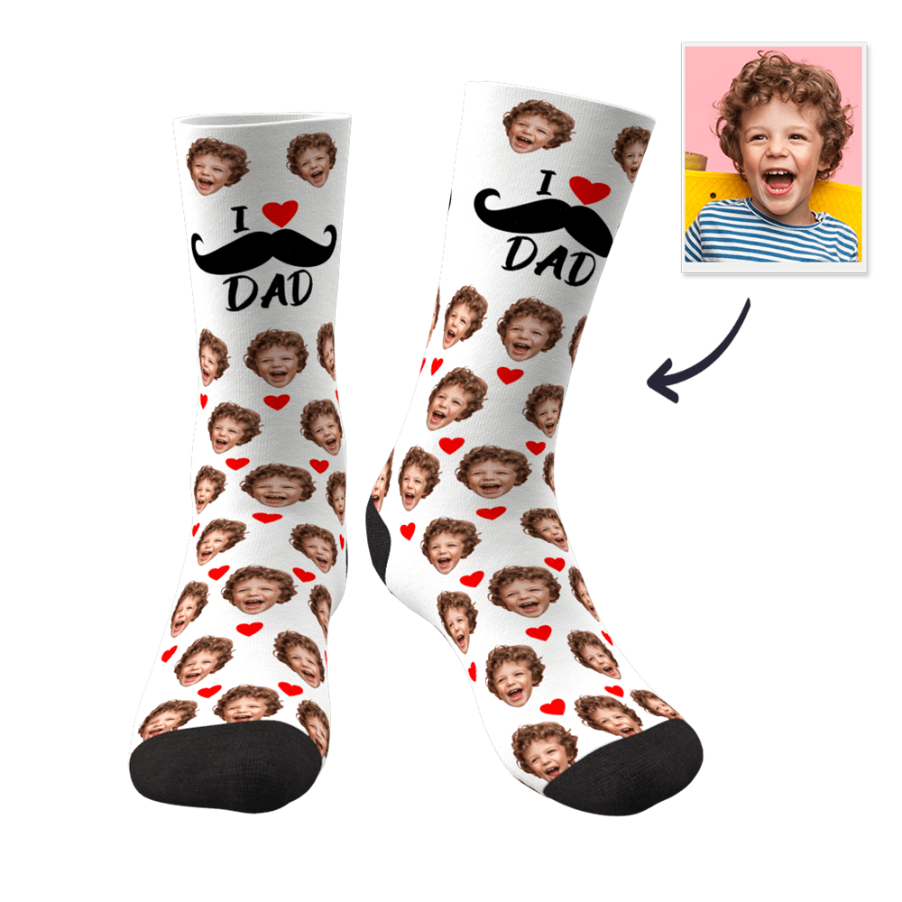 Custom Socks Personalized Face Socks Heart I Love Dad Best Gifts For Dad-FaceSocksUSA