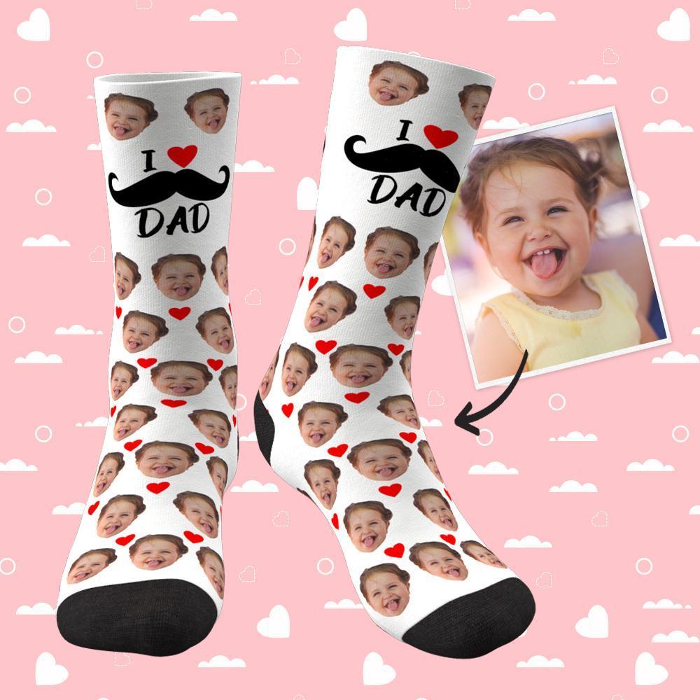 Custom Socks Personalized Face Socks Heart I Love Dad Best Gifts For Dad-FaceSocksUSA