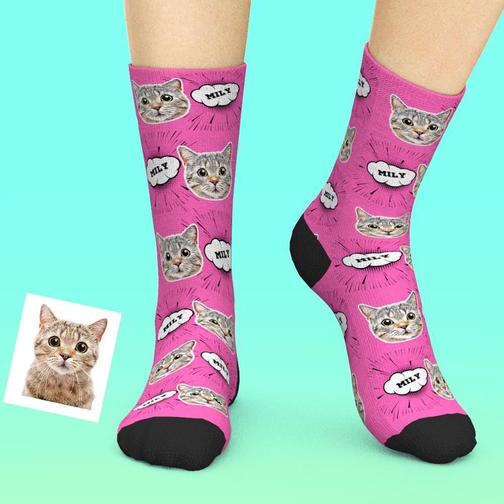 Custom Socks Personalized Face Socks Add Pictures And Name - Comic Style Cat-FaceSocksUSA