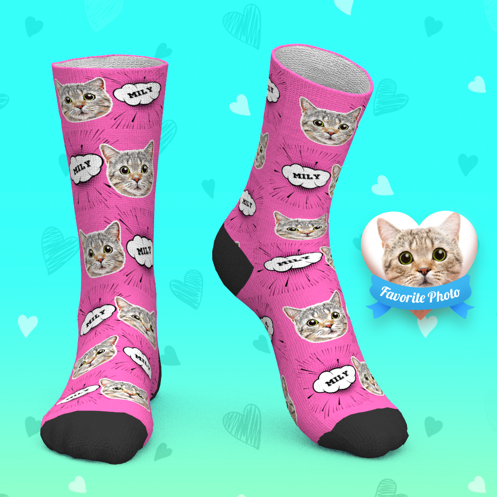 Custom Socks Personalized Face Socks Add Pictures And Name - Comic Style Cat-FaceSocksUSA