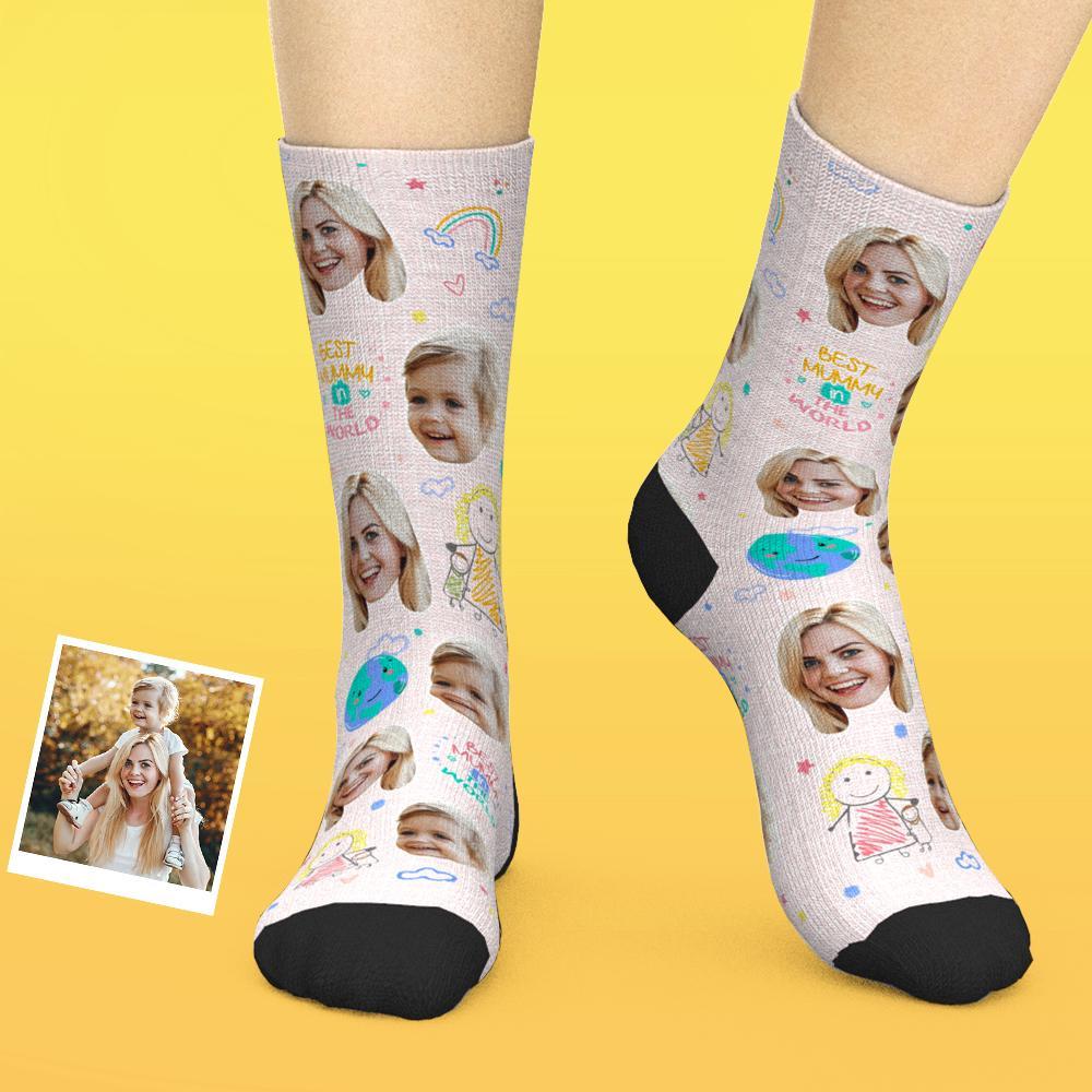 Custom Face Socks Add Pictures And Name Mother's Day Gift - Best Mummy In The World - FaceSocksUSA