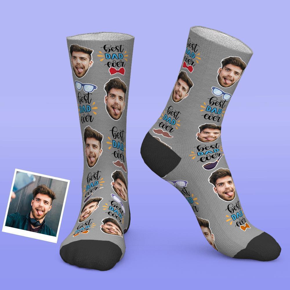 Custom Photo Socks Best Dad Ever With Bow Tie And Eye Elements