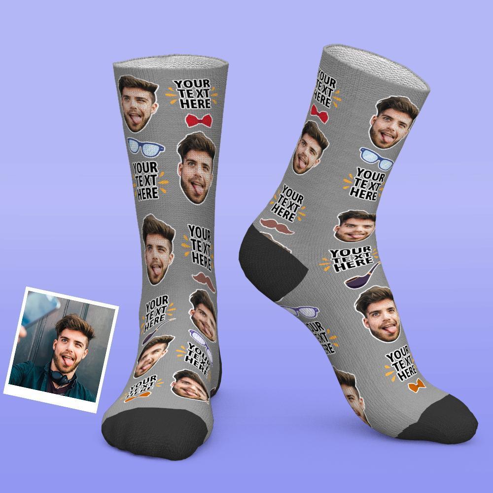 Custom Photo Socks Best Dad Ever With Bow Tie And Eye Elements