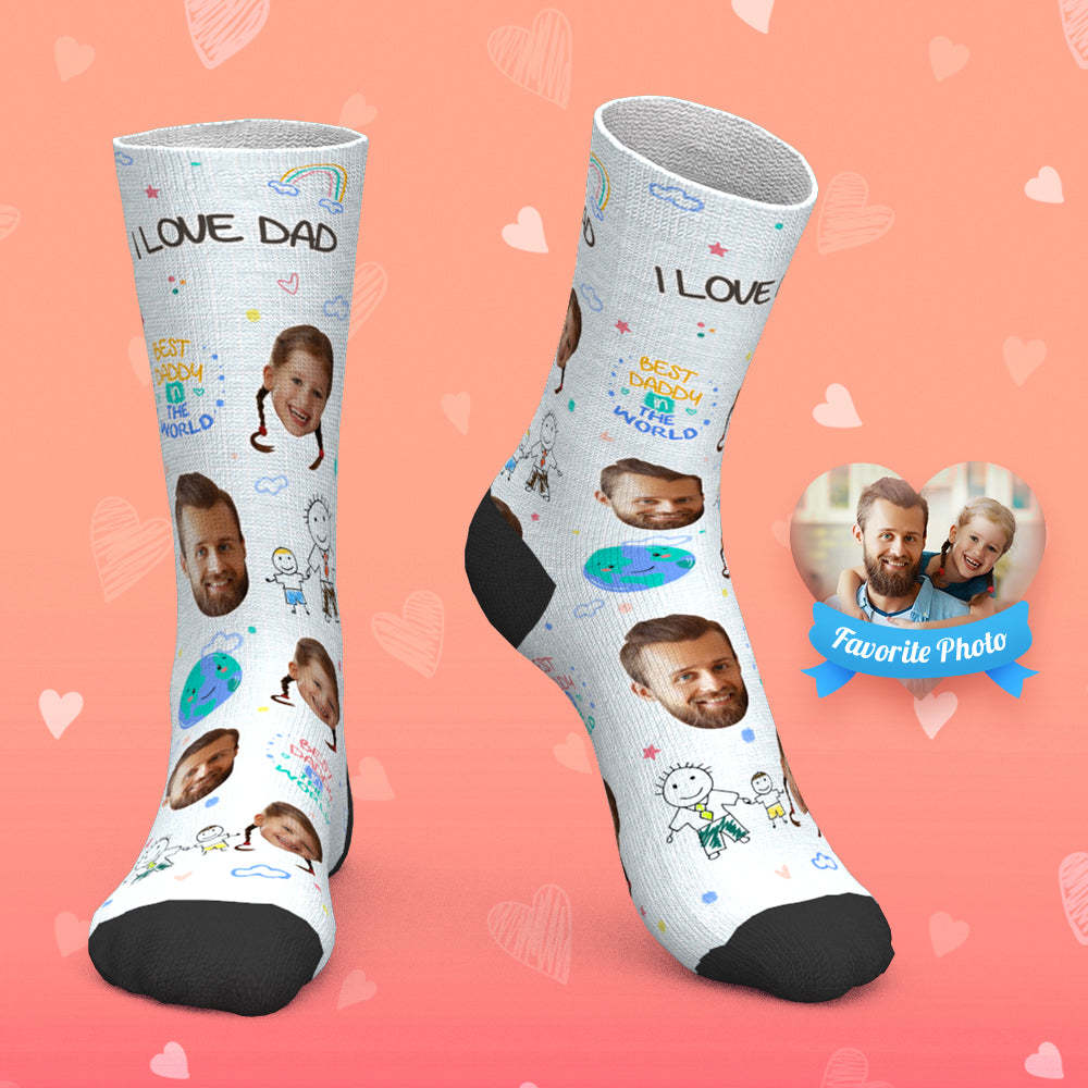 Father's Day Gift Custom Socks Personalized Photo Socks with Text Best Dad in the World - FaceSocksUSA