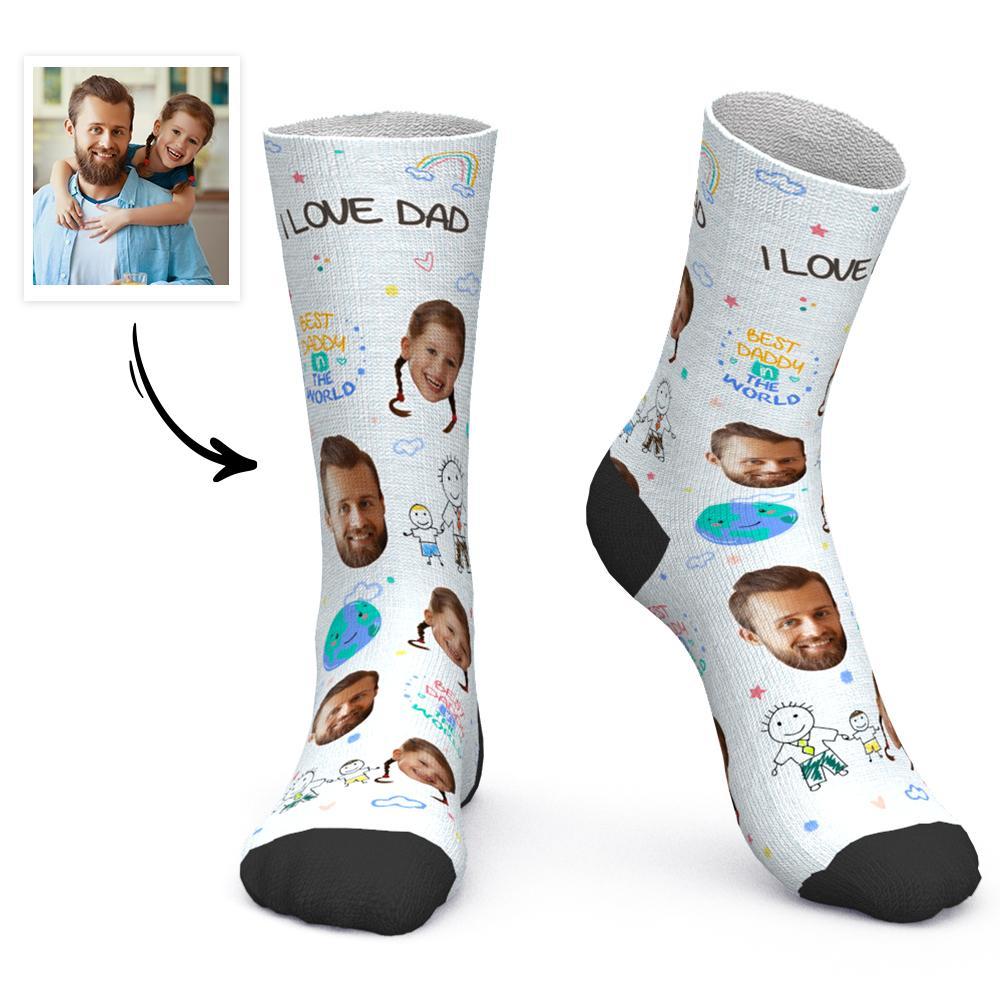 Father's Day Gift Custom Socks Personalized Photo Socks with Text Best Dad in the World-FaceSocksUSA