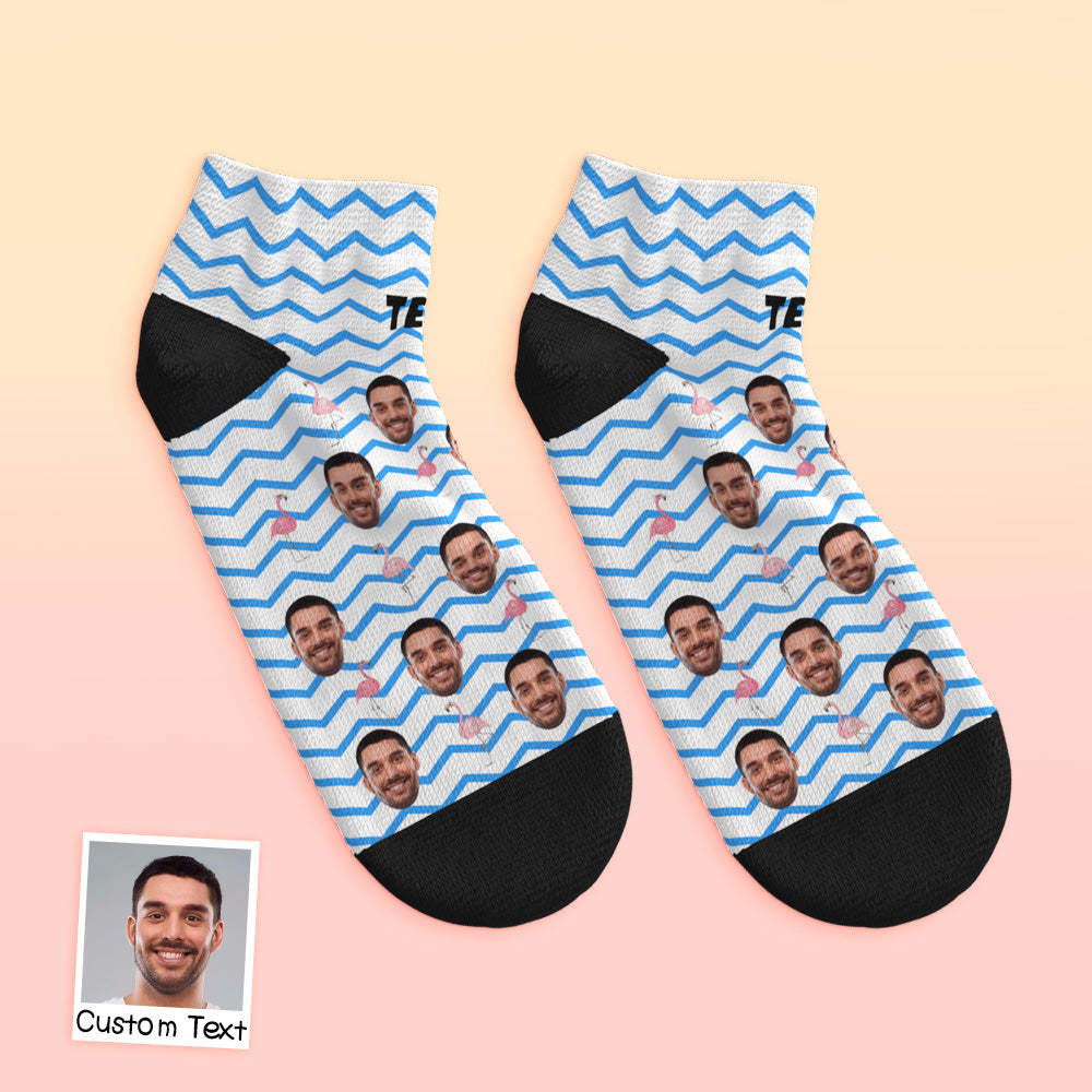 Custom Low Cut Ankle Face Socks Pink Flamingos	 - FaceSocksUSA