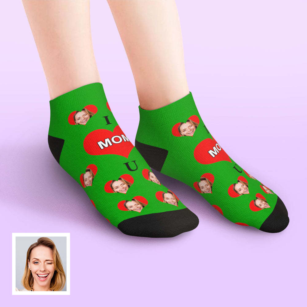 Custom Low Cut Ankle Face Socks I Love Mom	 - FaceSocksUSA