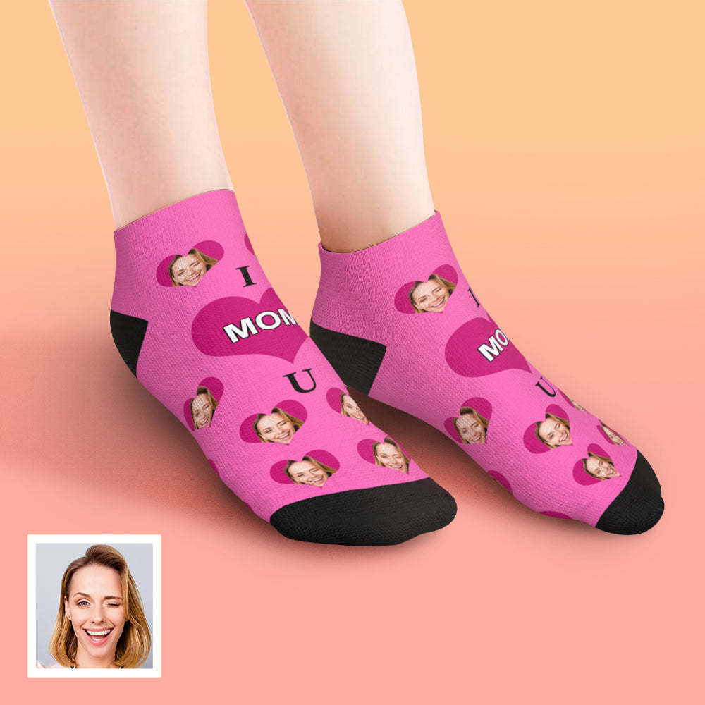 Custom Low Cut Ankle Face Socks I Love Mom	 - FaceSocksUSA
