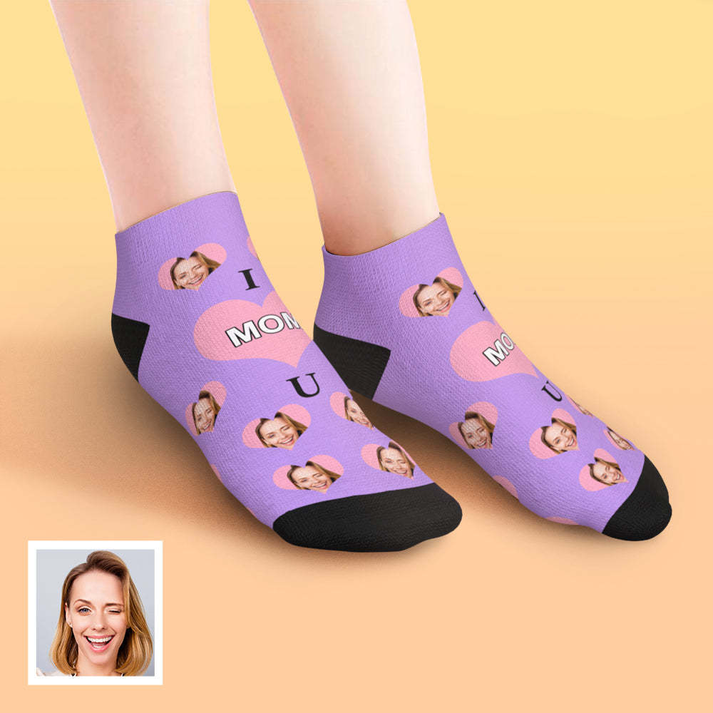Custom Low Cut Ankle Face Socks I Love Mom	 - FaceSocksUSA