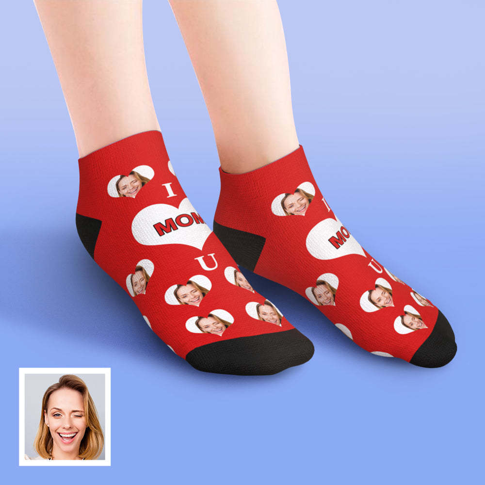 Custom Low Cut Ankle Face Socks I Love Mom	 - FaceSocksUSA
