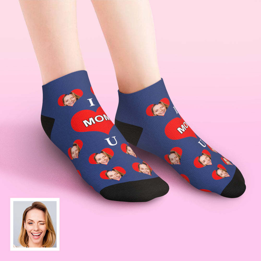 Custom Low Cut Ankle Face Socks I Love Mom	 - FaceSocksUSA
