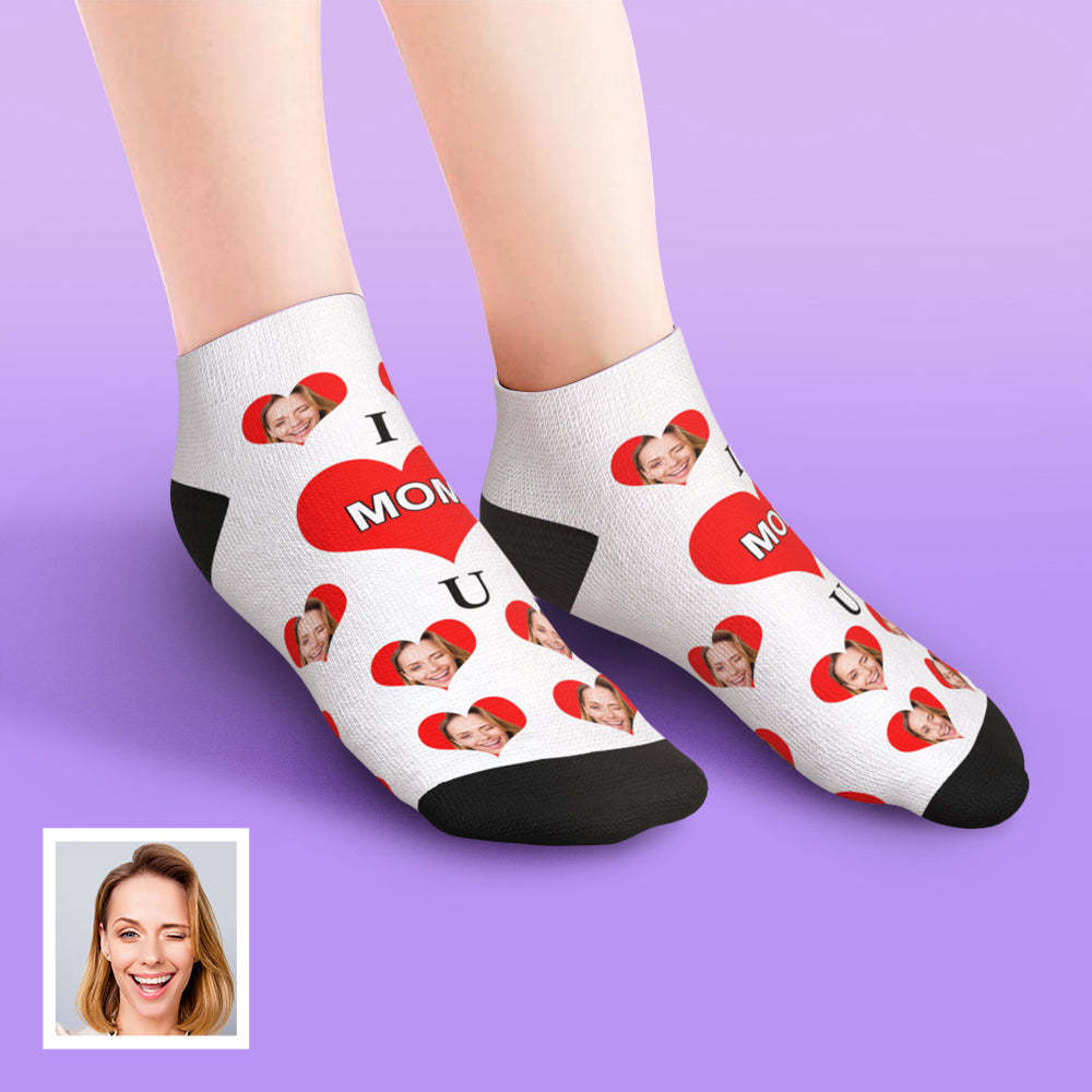 Custom Low Cut Ankle Face Socks I Love Mom	 - FaceSocksUSA