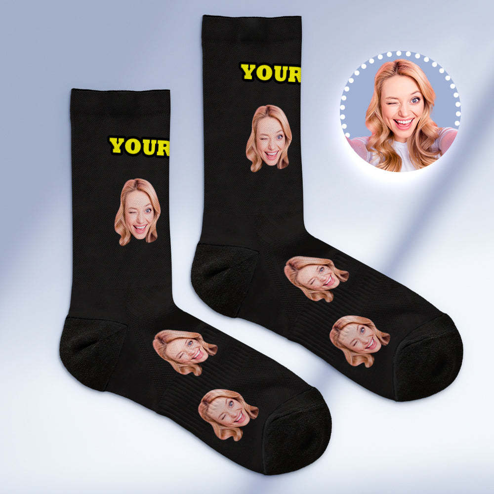 Custom Socks with Face Photo Gifts-Blue - FaceSocksUSA