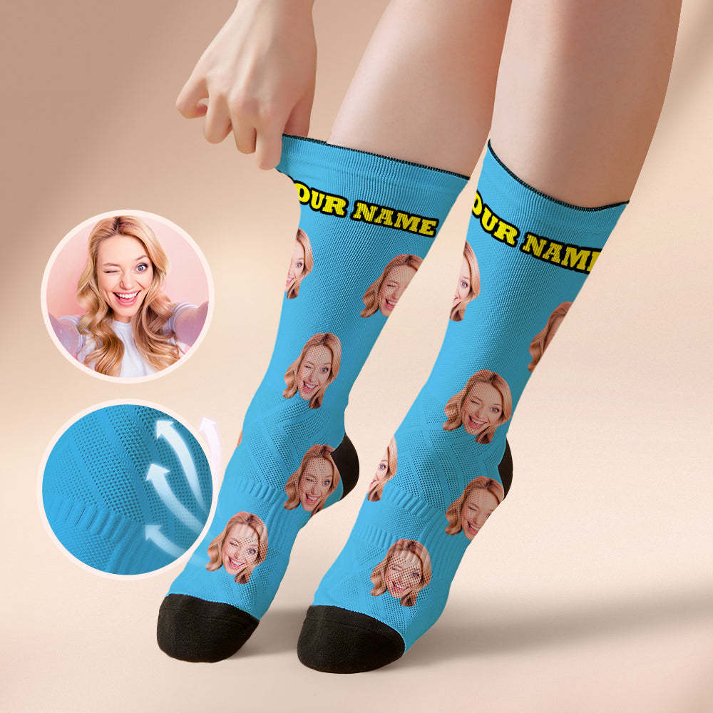 Custom Socks with Face Photo Gifts-Blue - FaceSocksUSA