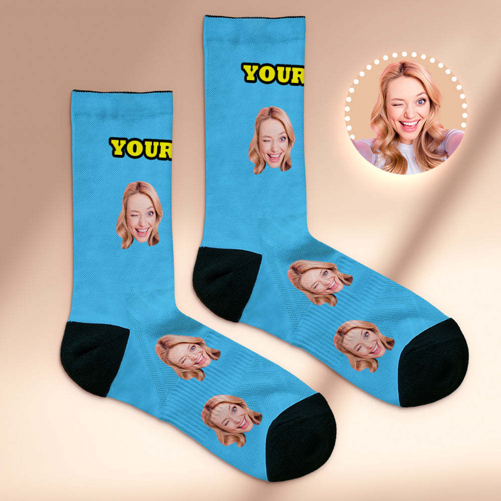 Custom Socks with Face Photo Gifts-Blue - FaceSocksUSA