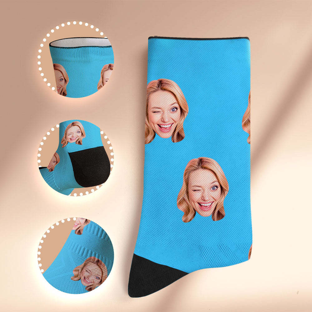 Custom Socks with Face Photo Gifts-Blue - FaceSocksUSA