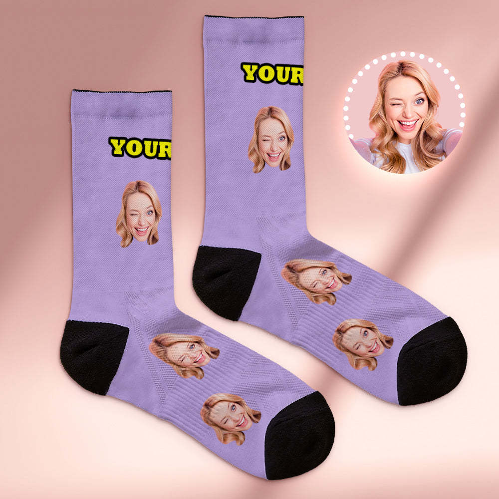 Custom Socks with Face Photo Gifts-Purple - FaceSocksUSA