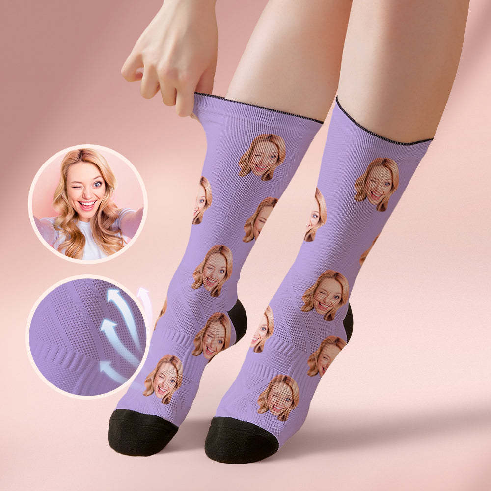 Custom Socks with Face Photo Gifts-Purple	 - FaceSocksUSA