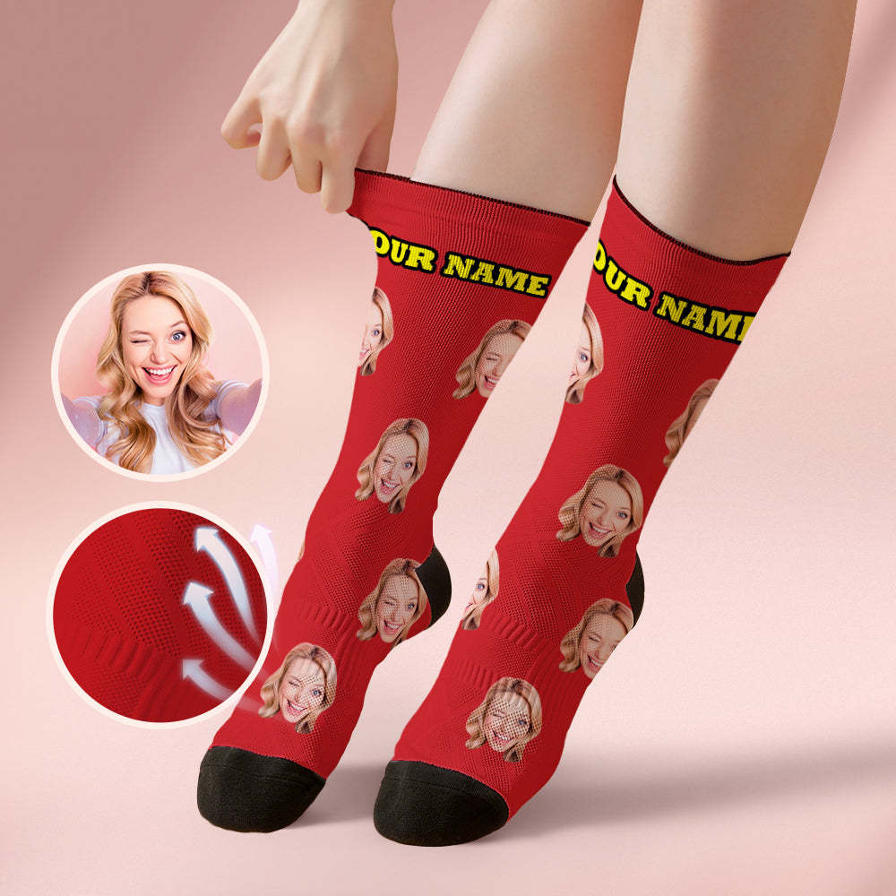 Custom Socks with Face Photo Gifts-Red	 - FaceSocksUSA