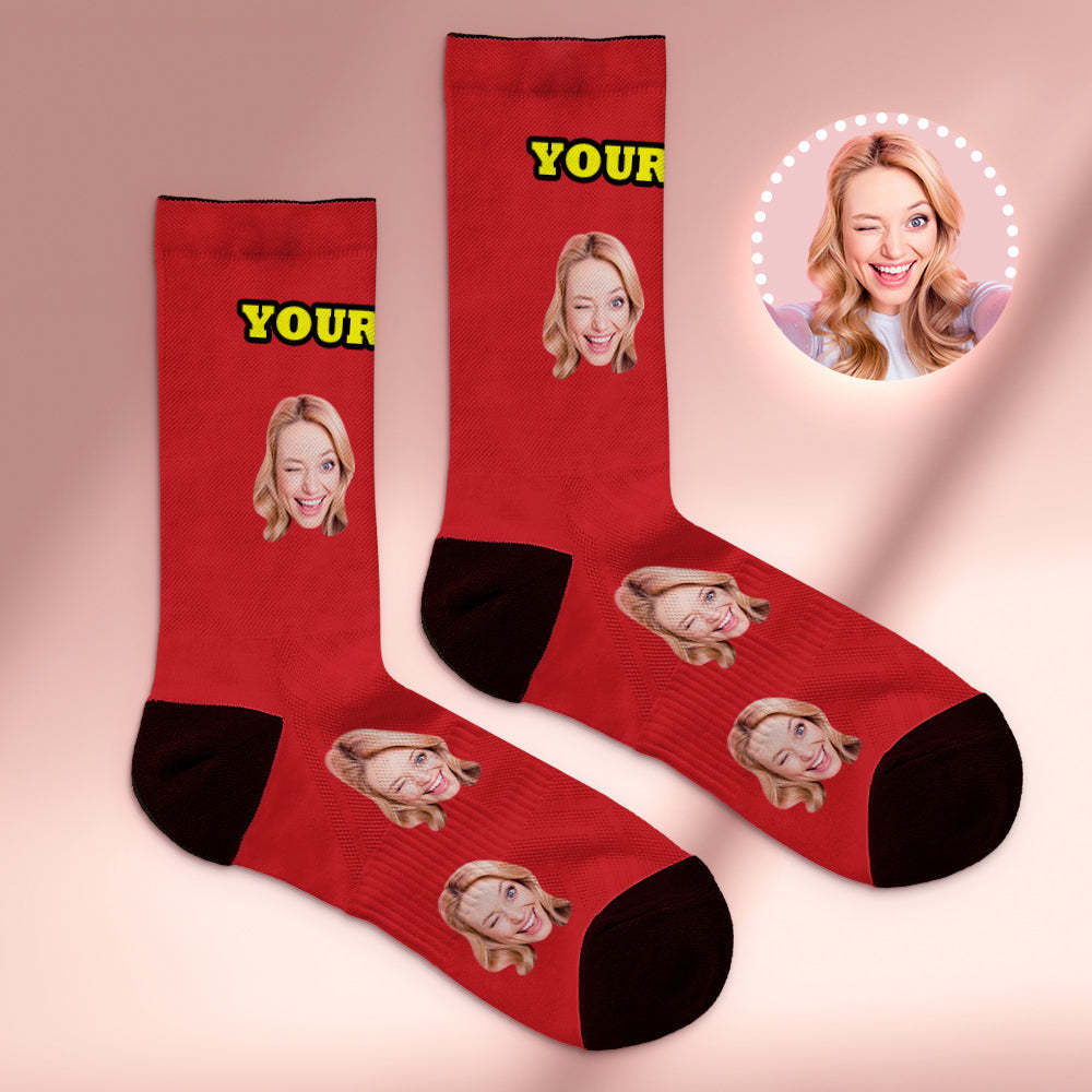 Custom Socks with Face Photo Gifts-Red	 - FaceSocksUSA