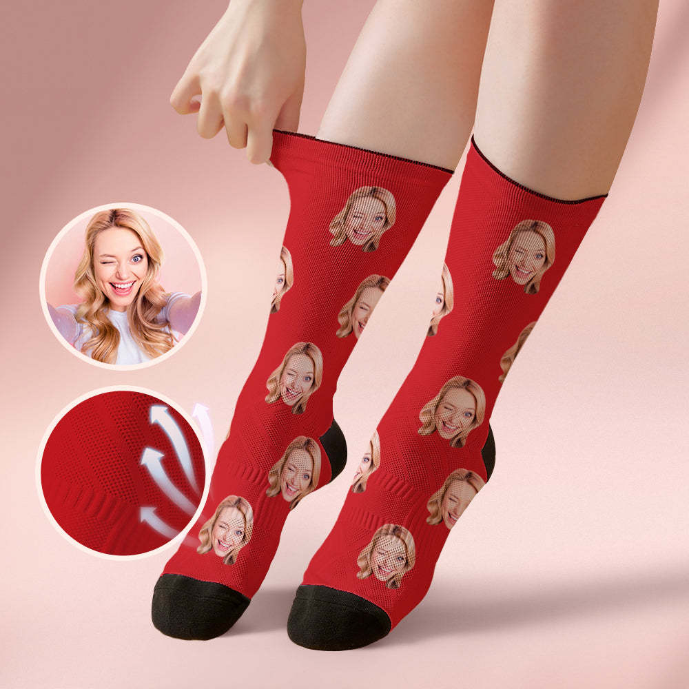 Custom Socks with Face Photo Gifts-Red	 - FaceSocksUSA
