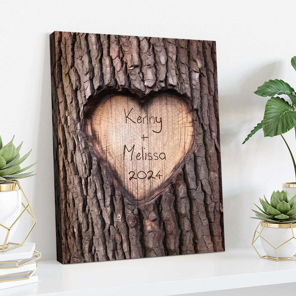 Custom Name Imitation Wood Grain Canvas Painting Personalized Romantic Couple Valentine Gifts	 - FaceSocksUSA