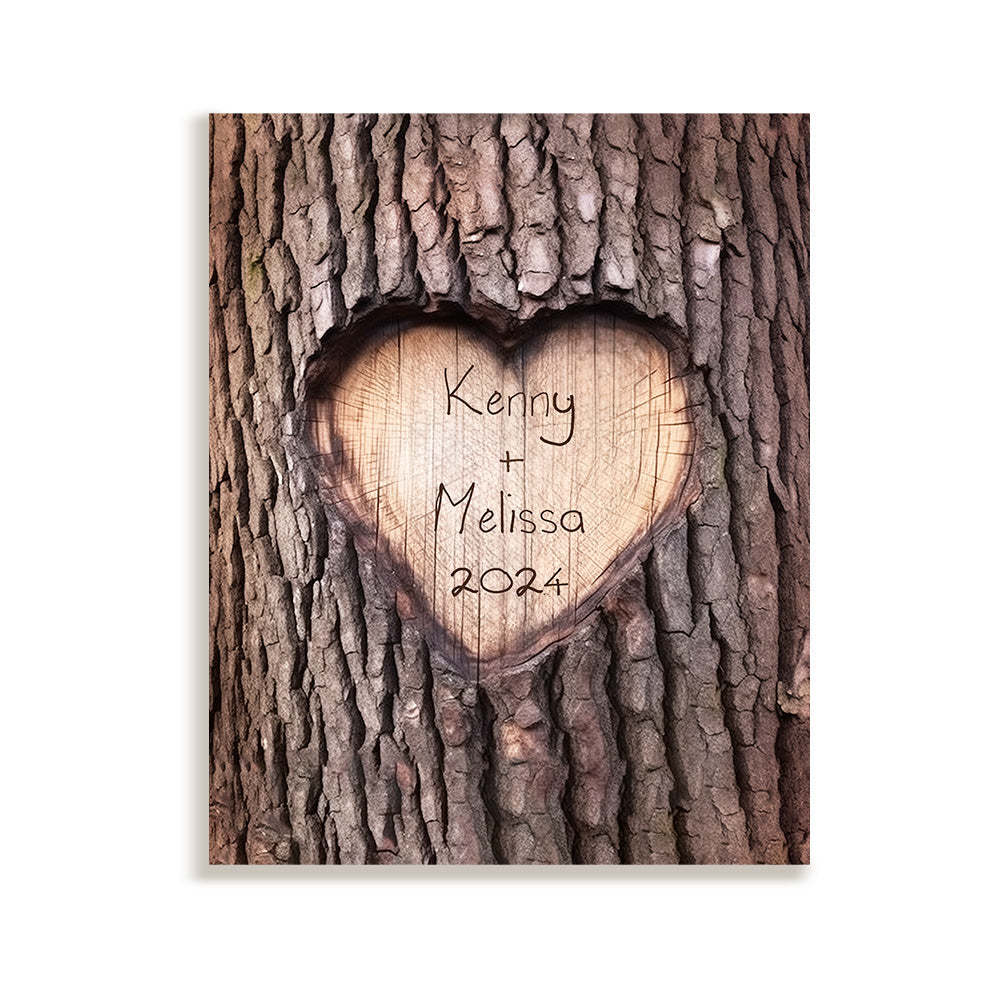 Custom Name Imitation Wood Grain Canvas Painting Personalized Romantic Couple Valentine Gifts	 - FaceSocksUSA