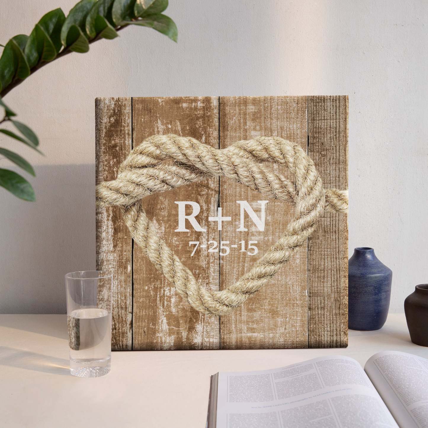 Custom Text Canvas Print Heart Shaped Knot Design With DIY Frame Anniversary Gifts For Lovers	 - FaceSocksUSA