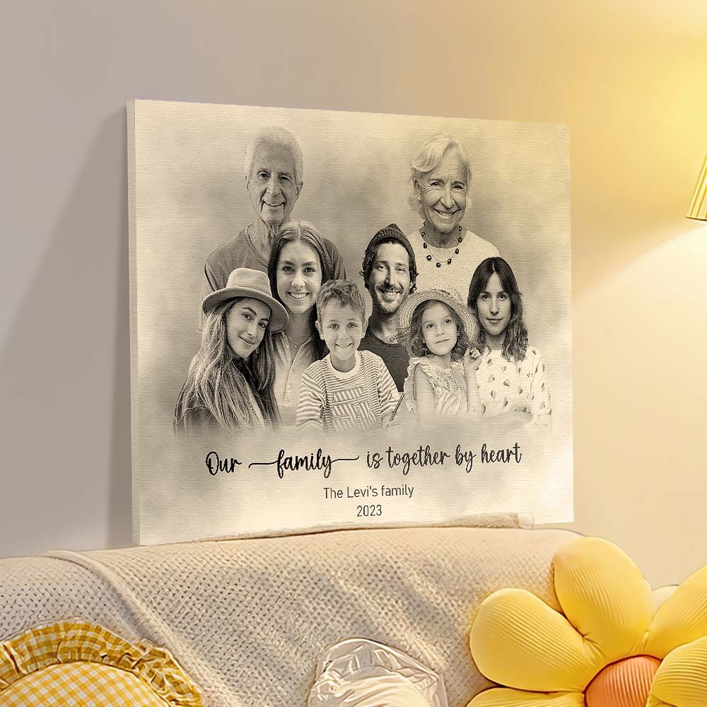 Custom Family Photo Portrait Canvas Combine Memorial Member Portrait and New Member Portrait Together - FaceSocksUsa