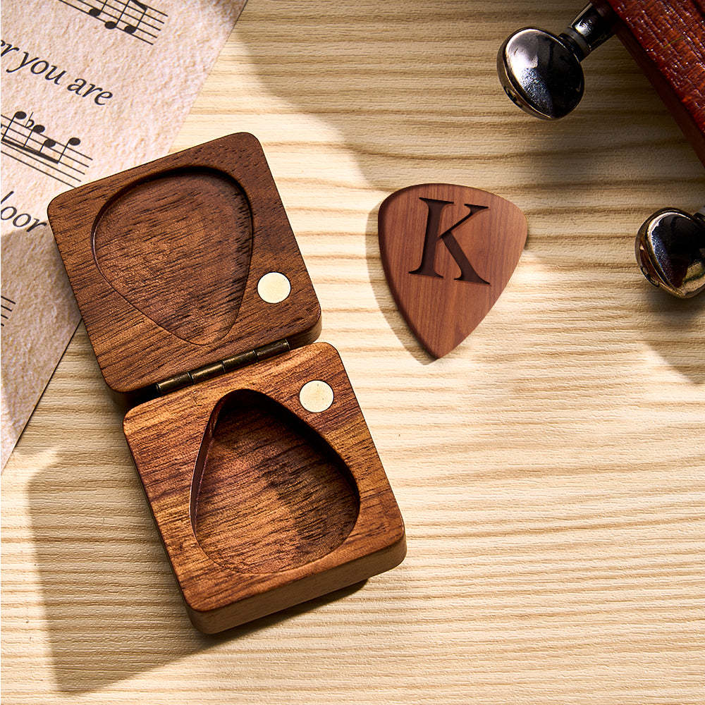 Custom Wooden Guitar Picks and Box Personalized Wood Guitar Plectrum Organizer Music Gift for Guitarist Musician	 - FaceSocksUSA