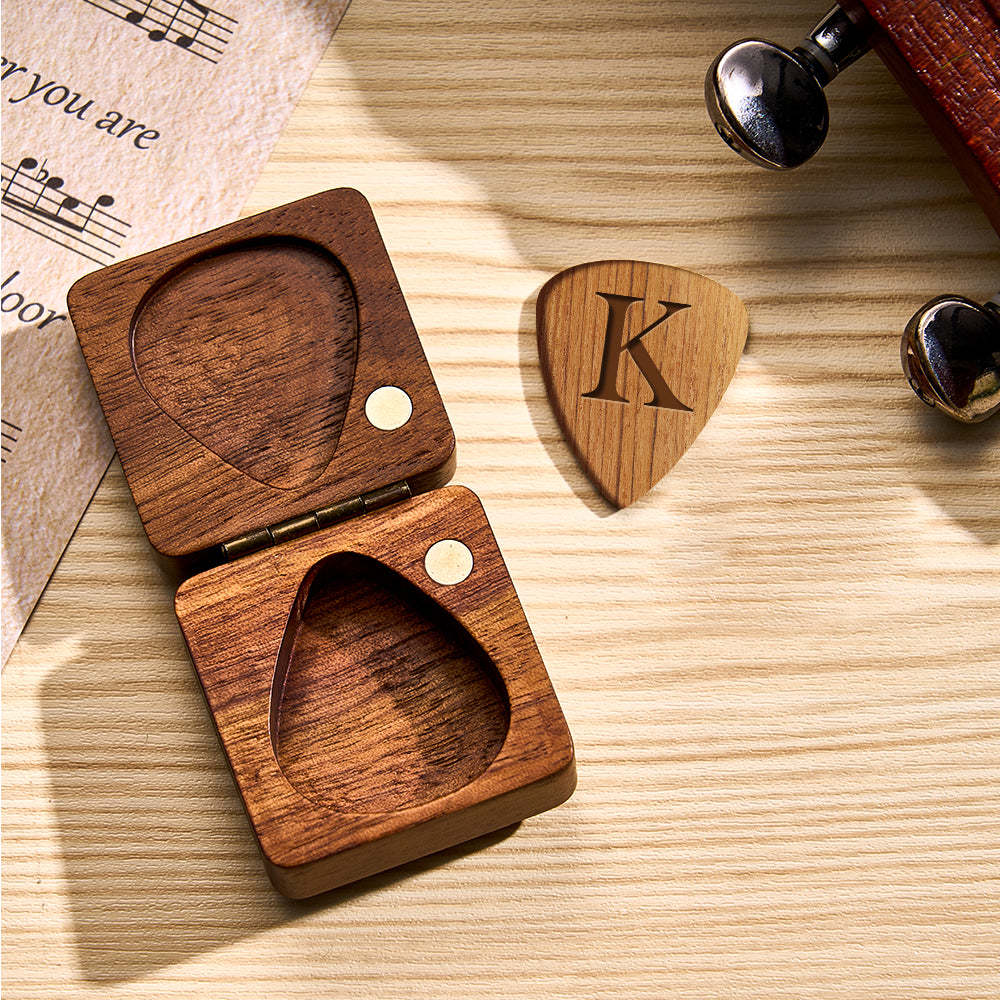 Custom Wooden Guitar Picks and Box Personalized Wood Guitar Plectrum Organizer Music Gift for Guitarist Musician	 - FaceSocksUSA