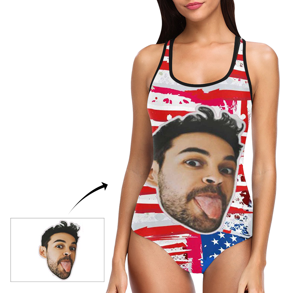 Custom Face Swimwear Women's Photo Slip One Piece Swimsuit - USA Flag - FaceSocksUSA