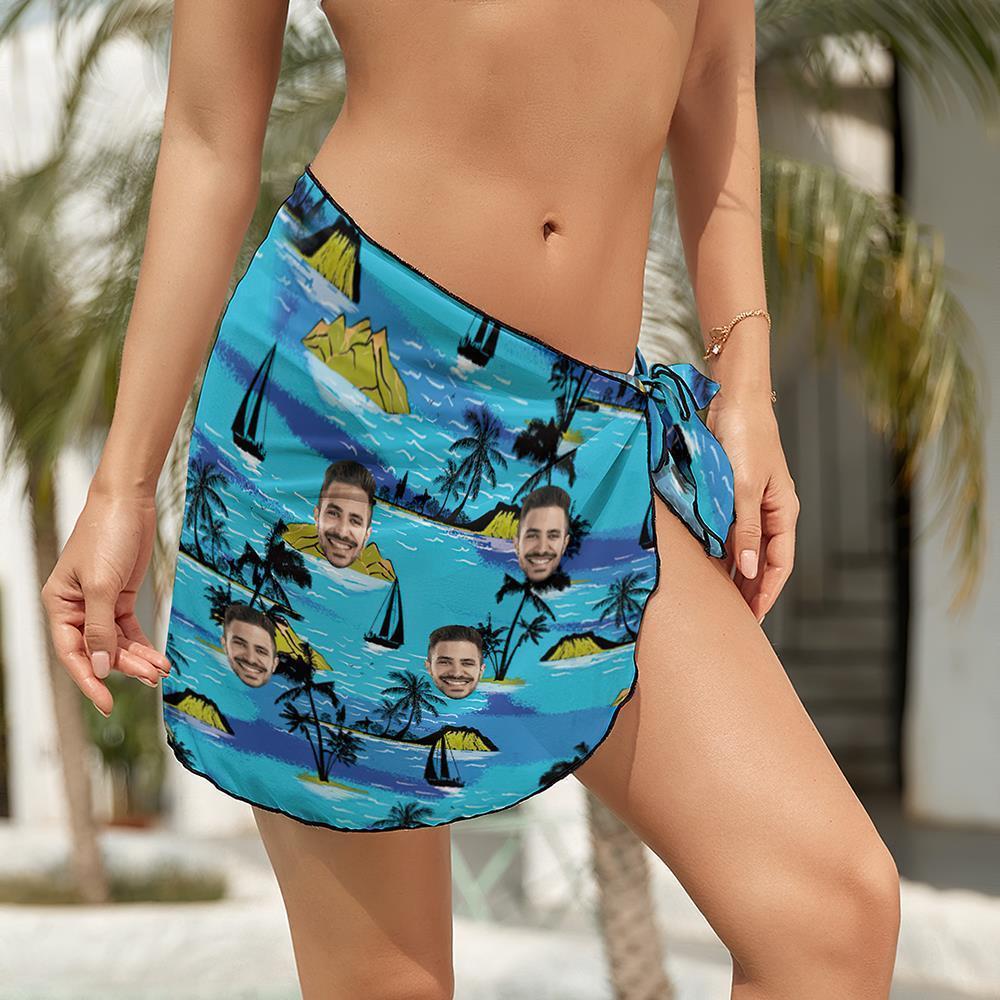 Custom Face Beach Wrap Women Short Sarongs - Island Vacation - FaceSocksUSA